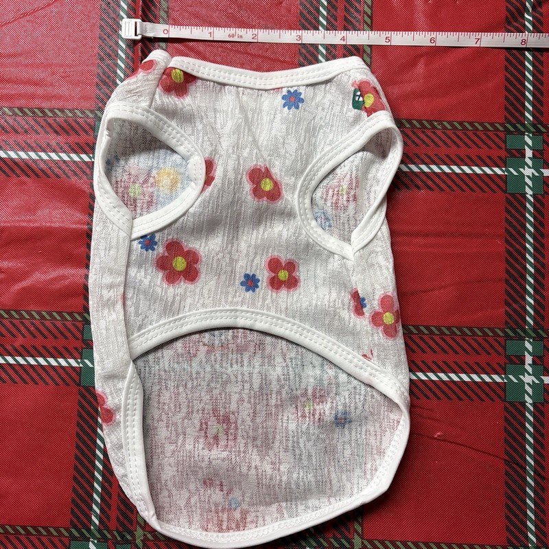 White Pet MeshDress w/Flower Print &Flower Applique Pink floral w/ harnessring S