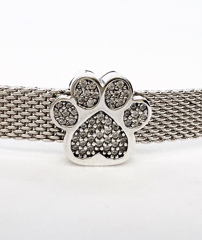 Dije con estampado de pata para pulsera de malla gato perro mascota genuina plata de ley 925