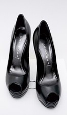 Casadei scarpe donna décolletè peep toe in pelle nero tacchi alti con plateau 37