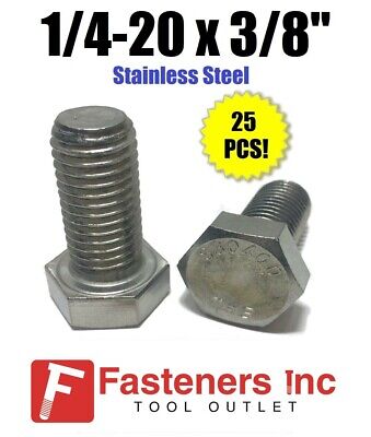1/4-20 x 3/8 Stainless Steel Hex Cap Screw/Tap Bolt 18-8/304 Qty 250 