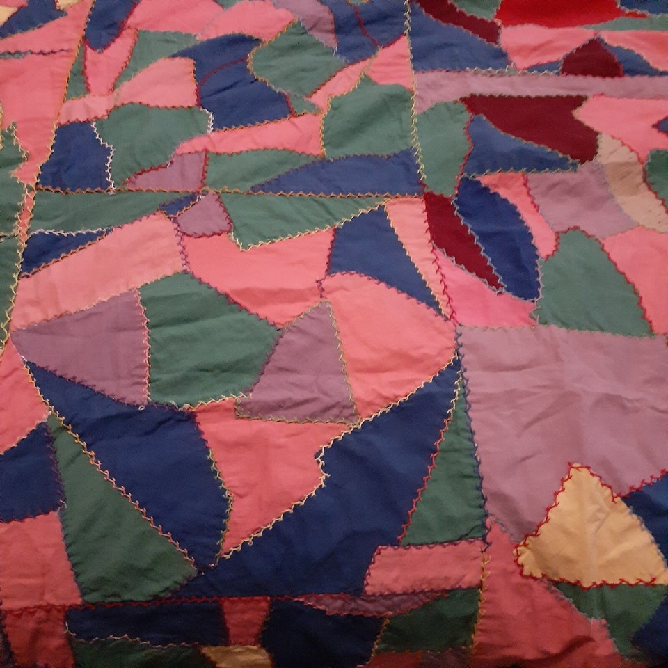 Antique Vintage Crazy Quilt Grannycore Hand Pieced Embroidered Top