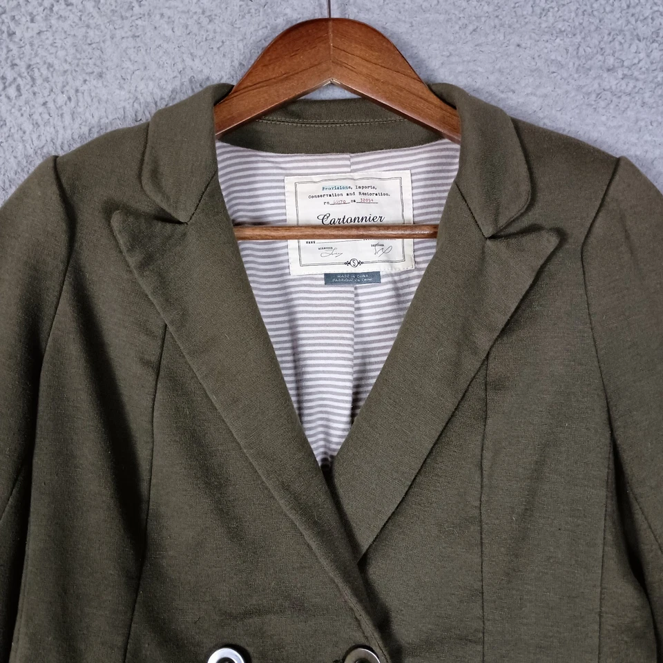 Blazer Cartonnier Mujer Pequeño Verde Doble Pecho Forrado Abrigo Deportivo Carrera Foto 2 de 4