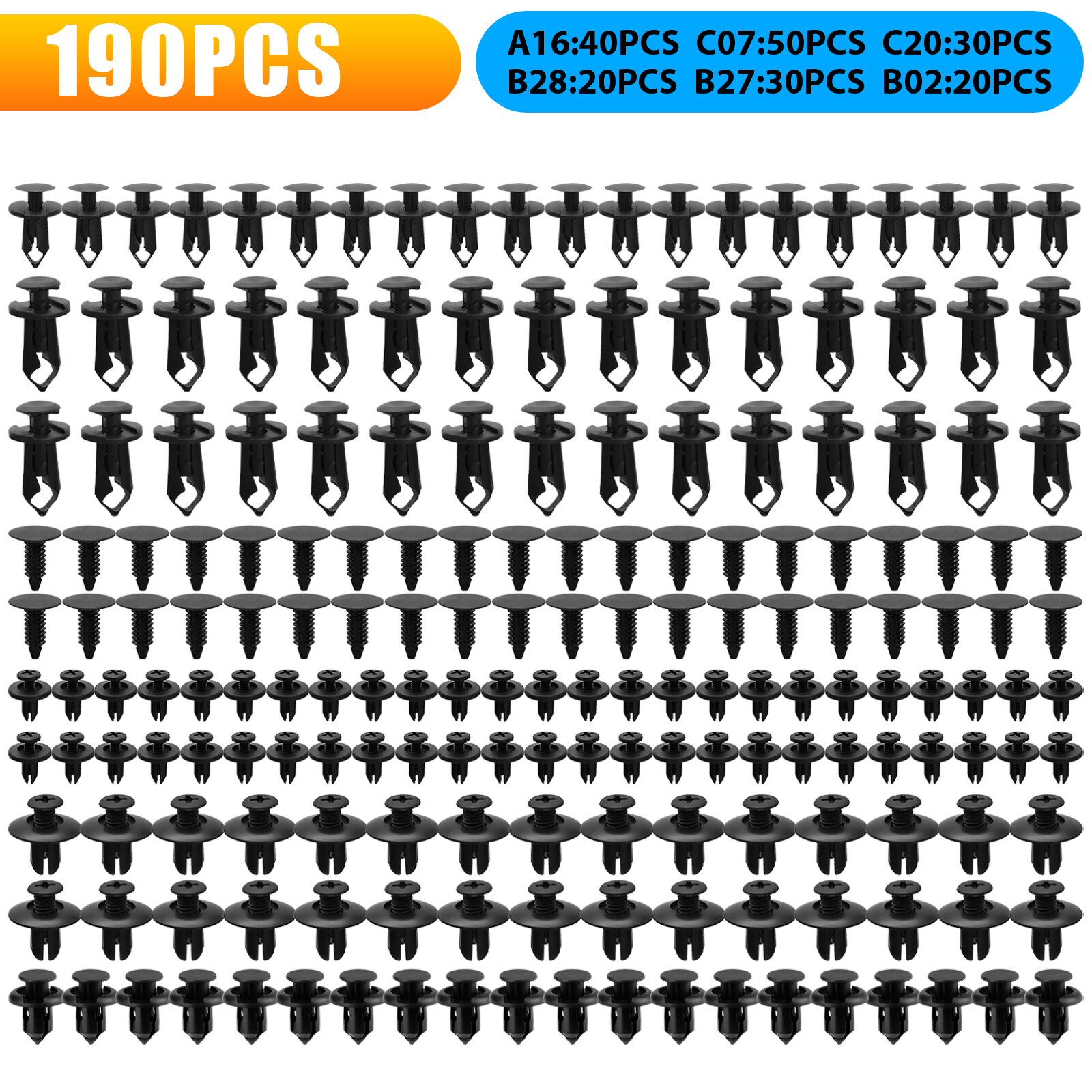 190Pcs Car Trim Bumper Clips Plastic Retainer Rivets Fastener Fender Push Pin Ki