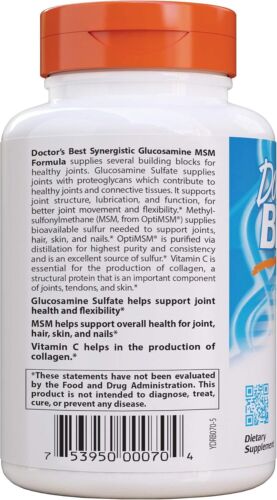 Doctor's Best Synergistic Glucosamine MSM with OptiMSM, Non-GMO, Gluten... - Picture 3 of 6