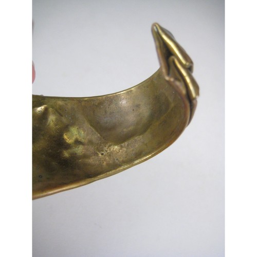 Hammered Copper Brass Cuff Bracelet Brutalist Modern Artisan Jewelry Unisex - Picture 8 of 11
