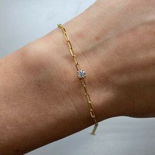 14K YELLOW GOLD 0.16CT DIAMOND PAPER CLIP LINK BRACELET