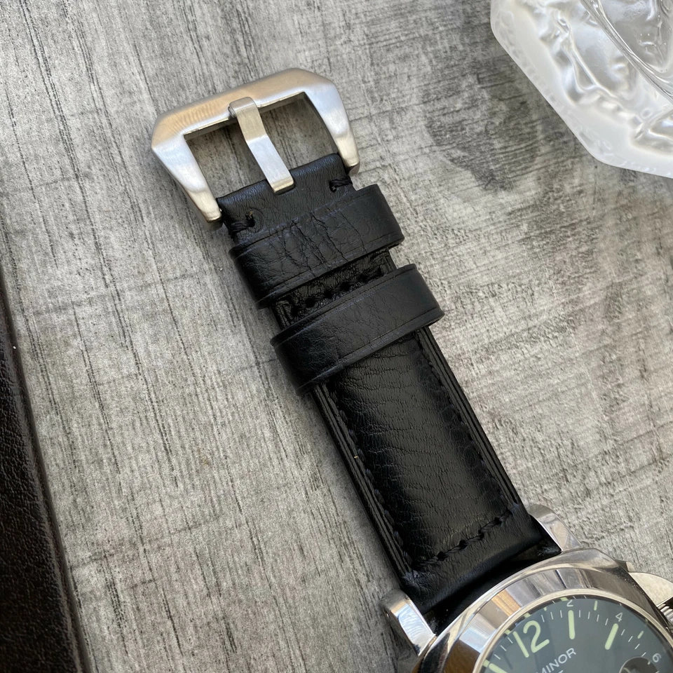 Bracelet Montre En Cuir Noir 2 Pièces Pour Panerai Luminor Marina PAM 20-26mm - Photo 3/4