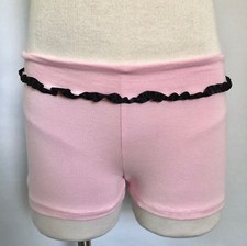 BASIC MOVES Girls Roll Down Ruffle Waist Shorts, Pink w/ Black, Size 6-7, NWD
