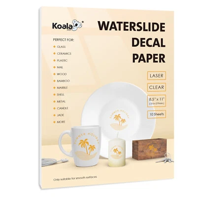 Koala LASER CLEAR Waterslide Decal Paper Premium Water Transfer 8.5x11 10 Sheets