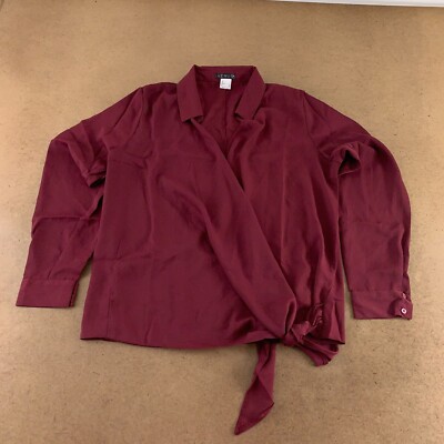 Venus Women's Size 10 Relaxed Fit Wine Long Sleeve Surplice Side Tie Blouse New