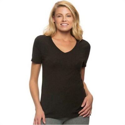 Felina Womens V Neck Slub Tee, Size L, Color Black