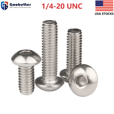 1/4-20 X 1 Button Head Socket Cap Bolts Screws, 18-8 Stainless Steel (304), Bright Finish, Full Thread, Allen Hex Drive, 25 PCS