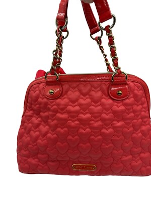 Betsey Johnson Pink Quilted Heart Satchel Double Handle Handbag Faux  Leather