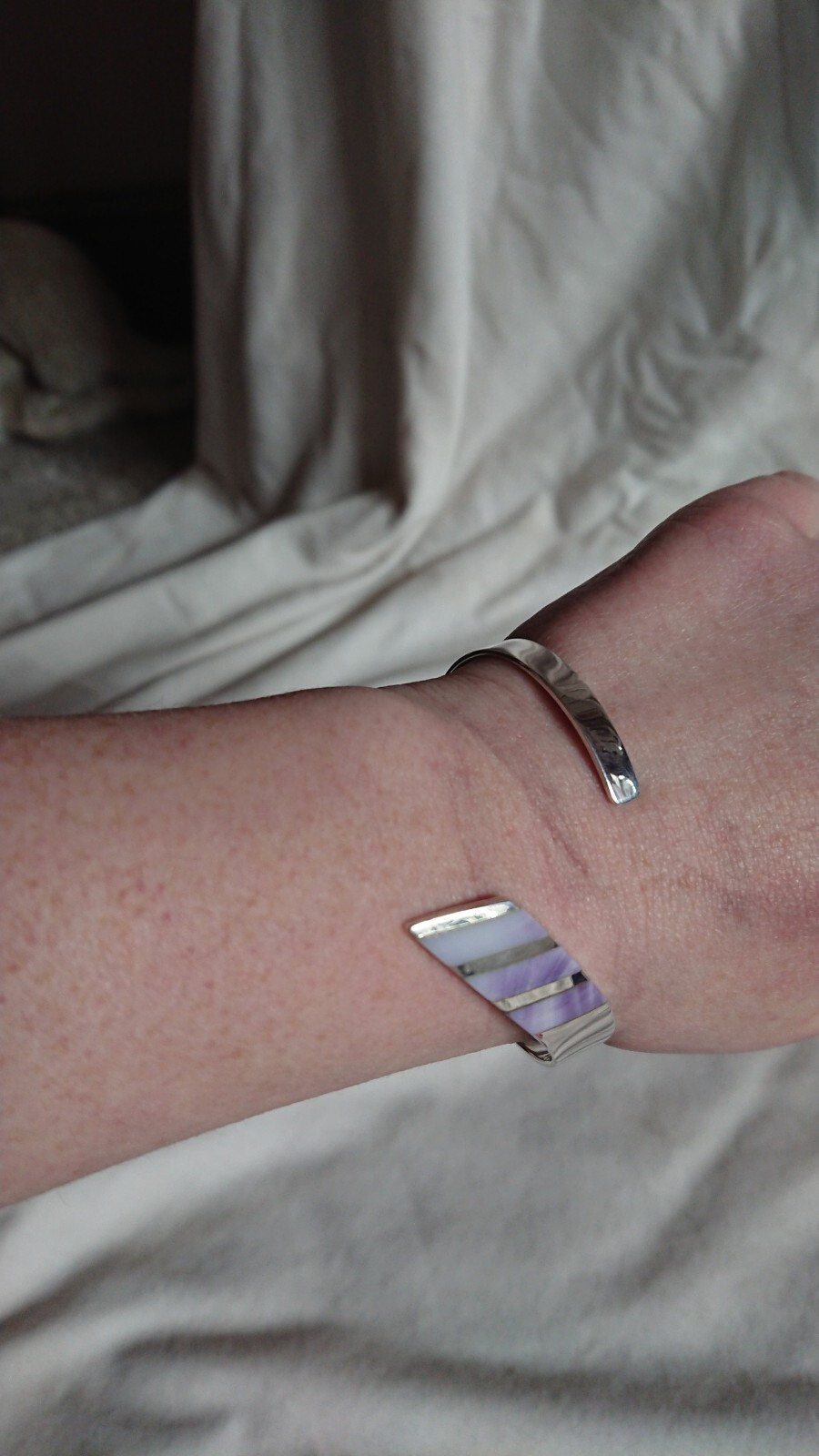 Hallmarked Solid Sterling Silver Shell Inlay Bang… - image 10