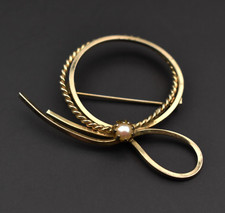 Elegant round brooch for women, pearl bow lapel brooch