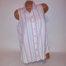 Splendid Tank Top Womens Small Linen Blend Pink White Beige Stripe Button Down