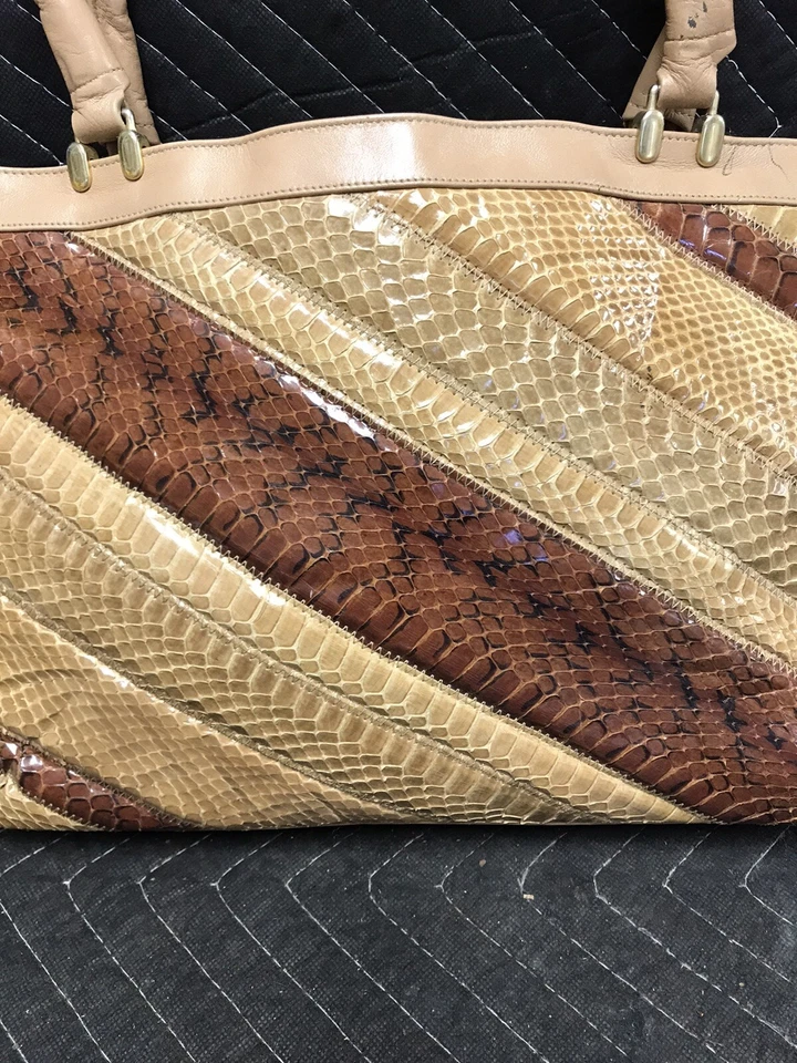Vintage Palizzio Purse Handbag Python Snake Reptile Cream Color Leather - Imagem 4 de 4