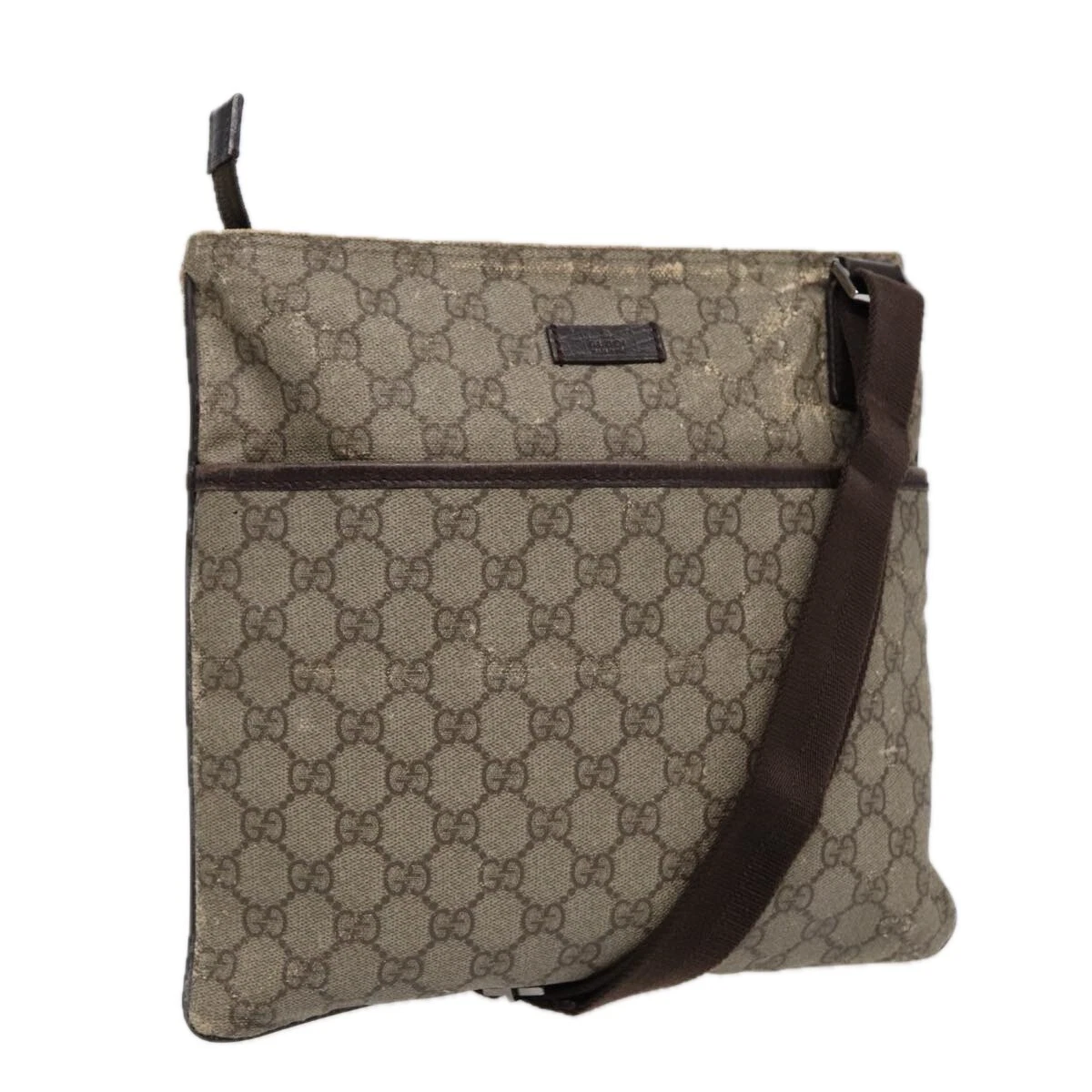 Sac à bandoulière GUCCI GG Supreme PVC cuir beige argent 141626 authentique 89139