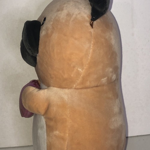 SQUISHMALLOWS HUG MEES - VALENTINE - 9.5" PUG DOG PLUSH -Pink Heart - Picture 2 of 4