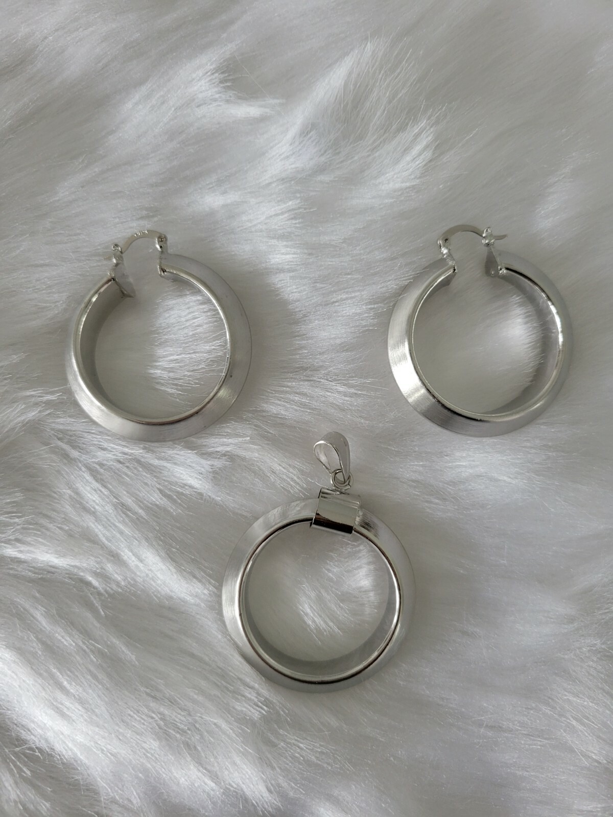 Loop Earring with Matching Pendant Silver Jewelry Earrings and Pendant Set