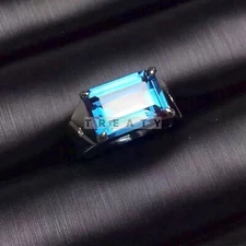 Blue Topaz Emerald Cut Gemstone With 925 Sterling Silver Ring For Men's #39