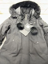 Moose Knuckles Women's Stirling Down Parka Jacket with Fur Trim Hood, Black SM