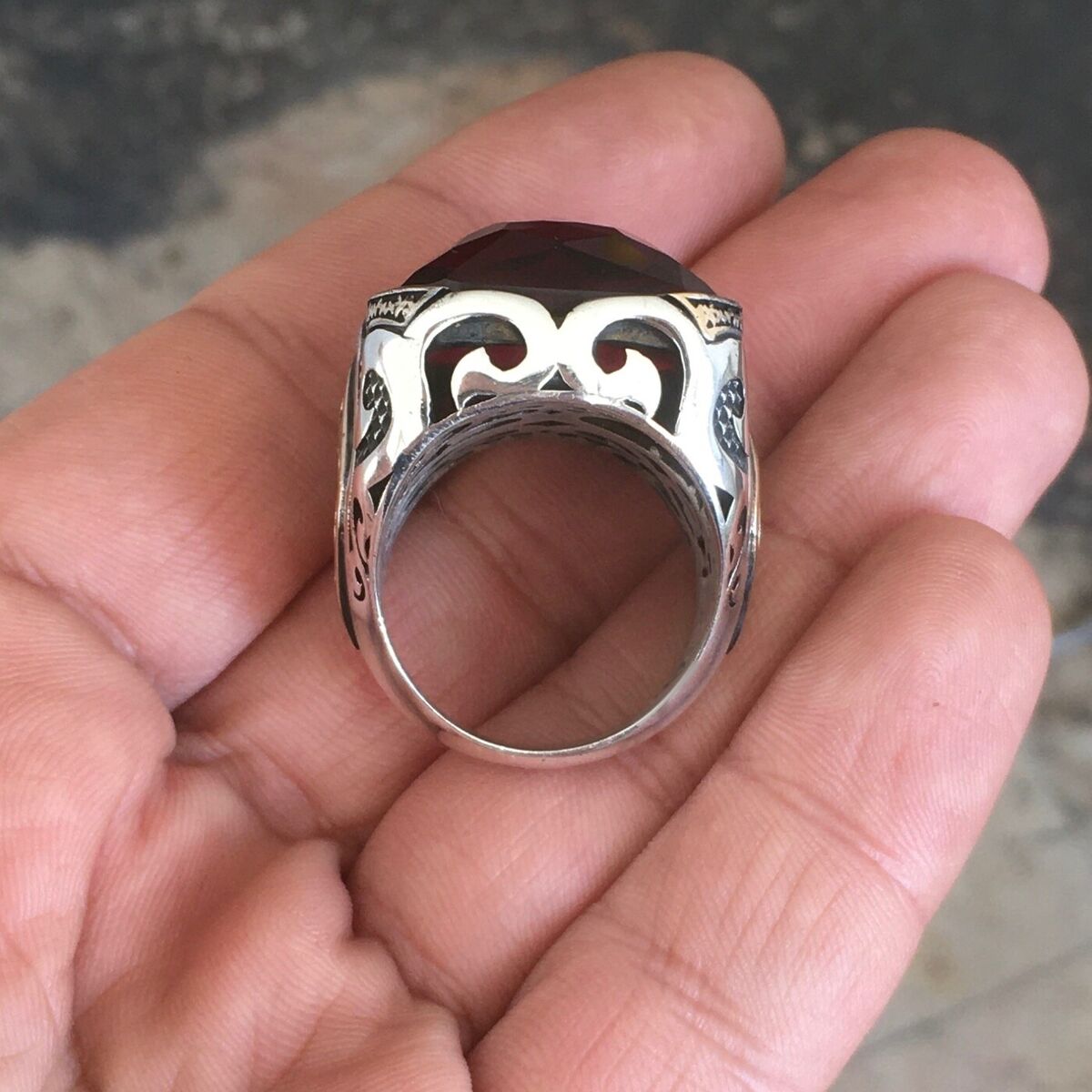 Sterling Silver Mens Ring 925 Ruby Red Zirconia Big Sterling Silver Mens Ring 925 Ruby Red Zirconia Big