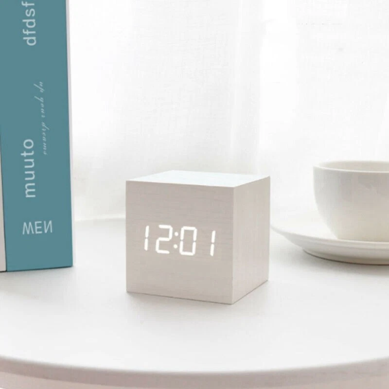 Digital Control Table Clocks Wooden Electronic Voice Alarm Clock LED Temperature - Image 2 of 4