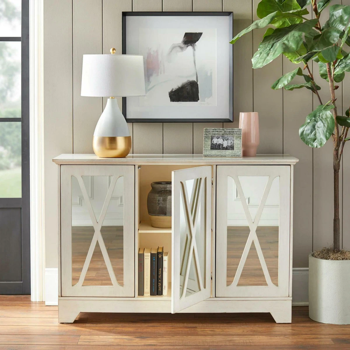 White sale mirrored buffet