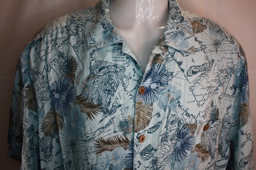 Island Shores Men's XL XLarge Hawaiian Shirt Washable Palm Silk Feel Blue - Picture 9 of 14