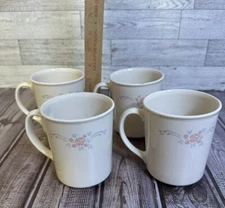 Corelle Corning English Breakfast Coffee Cups Mugs Pink Rose Set of 4
