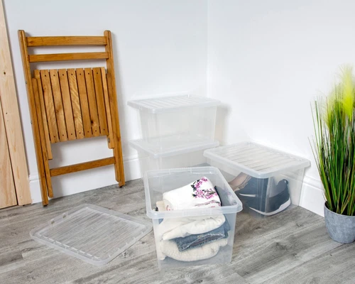 [Set of 5] 25 Litres Clear Plastic Storage Box with Lids Home Office - UK Made - Picture 6 of 9