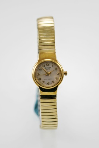 Sharp Watch Womens Stainless Steel Stretch Gold Water Res Battery Beige ...