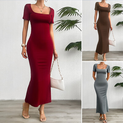 Women's Summer Lounge Long Dress Elegant Square Neck Bodycon Maxi Dresses |  eBay