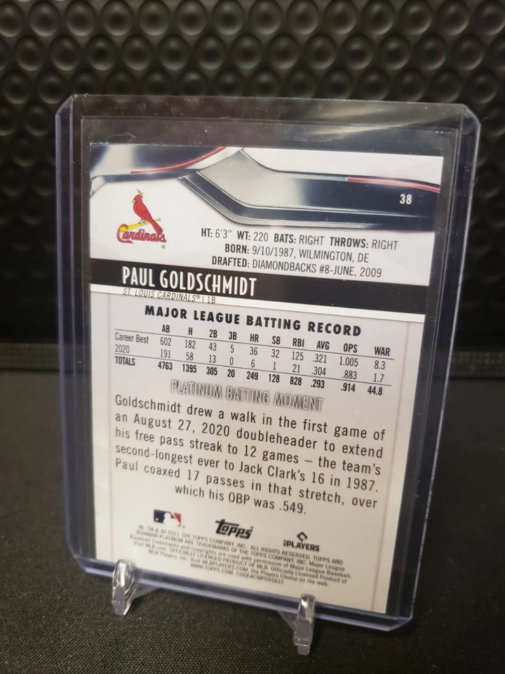 2021 Bowman Platinum Blue /150 Paul Goldschmidt #38 - Image 2 of 2