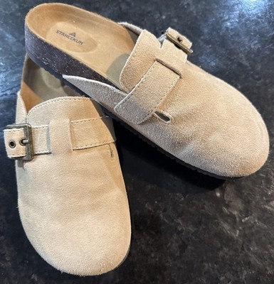 Staheekum Women's Crescent Buckle Clog Slip On Ladies  Suede Tan Sand Size 7