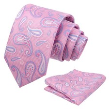 Mens Colorful Paisley Necktie and Pocket Square Sets Pink Blue