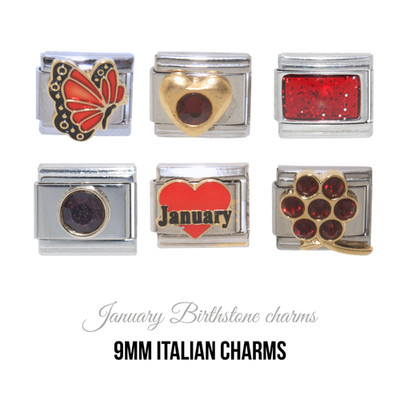 Verschiedene Januar Geburtssteine - Geburtsmonat - Granat 9mm Italian Charms