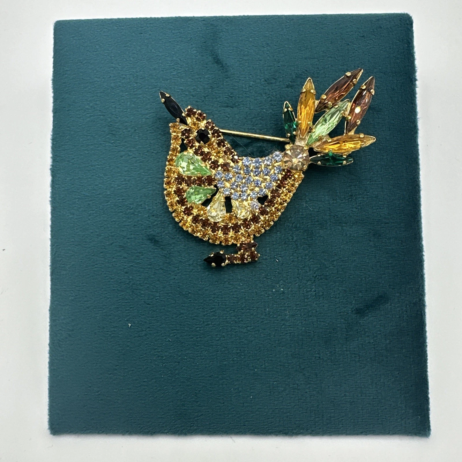 Bijoux Fantaisie Broche Rossignol Dorée Avec Strass