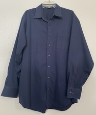 Kenneth Cole New York Men Shirt Size 17 1/2 Navy Blue Long Sleeve Striped
