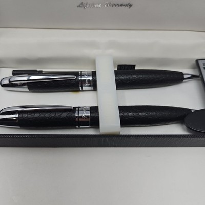 Pierre Cardin Pen & Pencil Black & Silvertone w/  Bonus Stylus  Box Hinge Loose