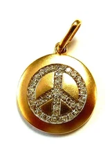 WTJ 585 14K Yellow Gold 37 Natural Diamond Peace Sign Pendant 22mm