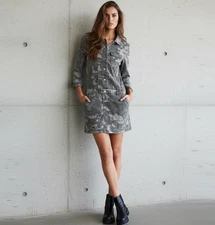 PAM & GELA Faux Jumpsuit Blouse Camouflage Gabardine Tencel GRUNGE Wrist Zip L