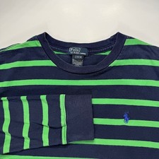 Polo Ralph Lauren Youth L 14-16 Navy Green Striped Long Sleeve Shirt Blue Pony