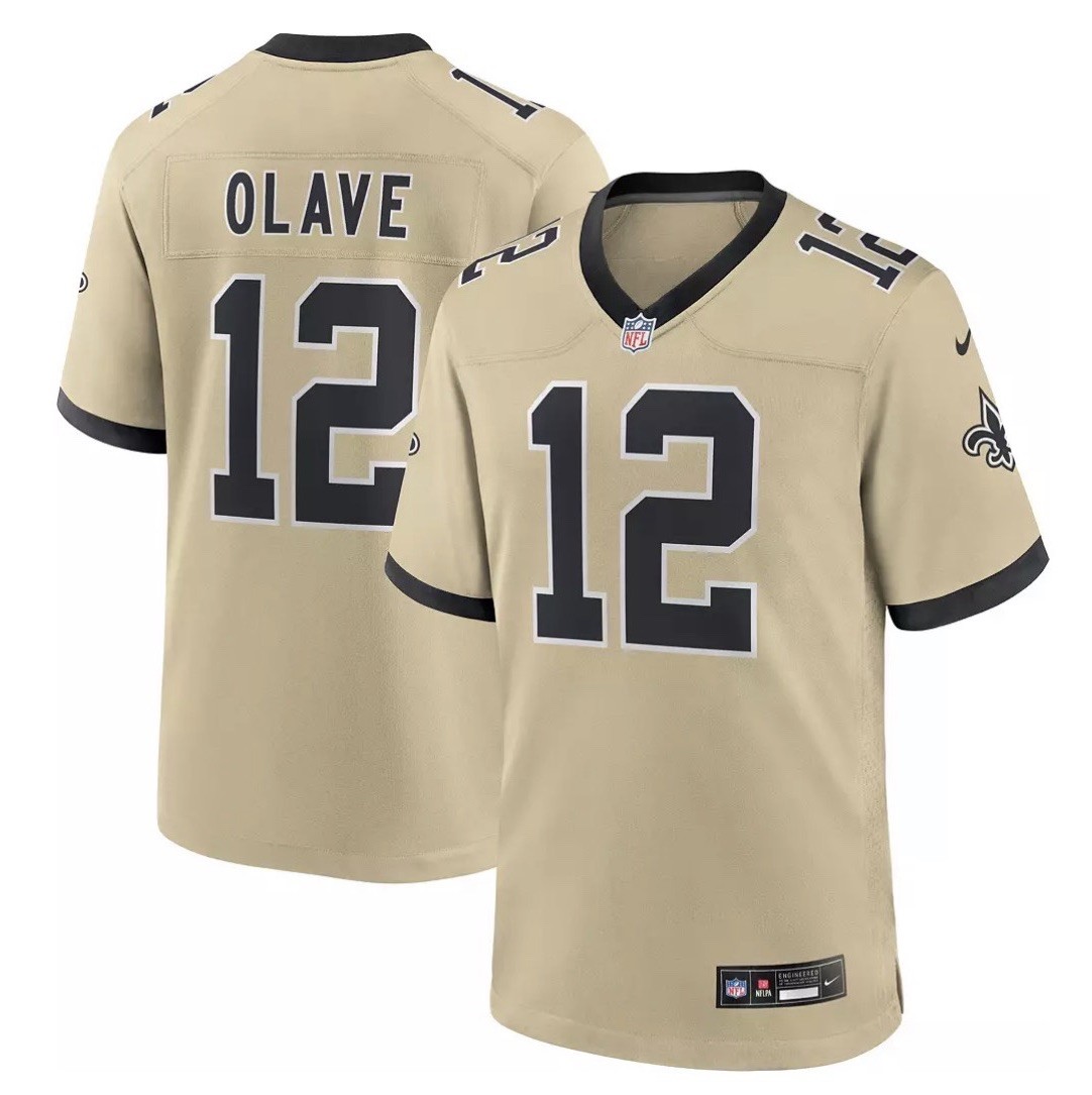 Nike Men's M New Orleans Saints Chris Olave #12 Team Gold Game Alternate Jersey