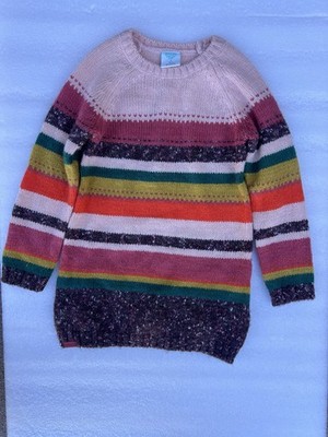 Girls Boboli Pink Red green gold striped Long Sleeve Sweater Dress Size 3T