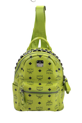 MCM Womens Splash Print Mini Visetos Studded Backpack Handbag Green Leather