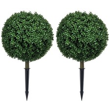Set of 2 Artificial Boxwood Topiary Trees with Ground Stakes