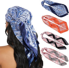 4PCS Head Scarf for Women 35  Head Scarves Silk Like Satin Neck Scarfs Square Ba