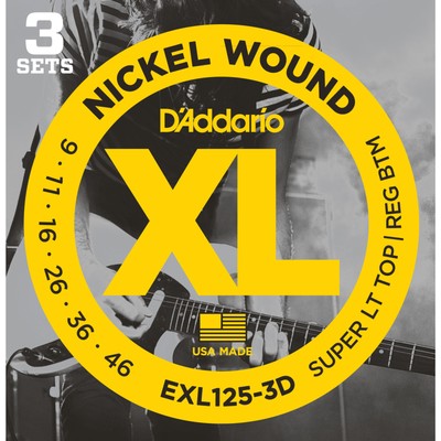 D'Addario E-Git.Saiten EXL125-3D 09-46 Nickel Wound 3er Set